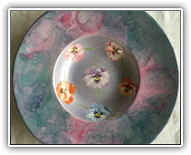26-10 inch Bowl with Lustre, Pansies, Blue-Grey Metallic in Bowl